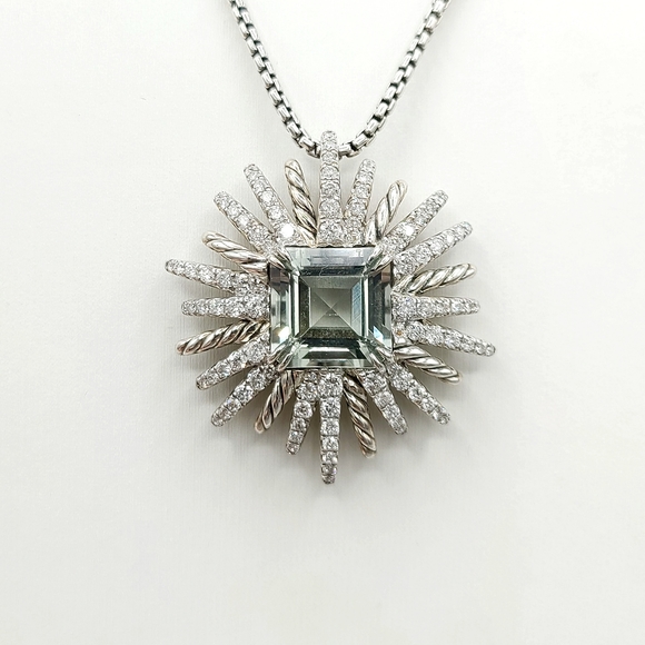 David Yurman Starburst Pendant Necklace With Prasiolite And Diamonds , 30mm - Picture 1 of 3